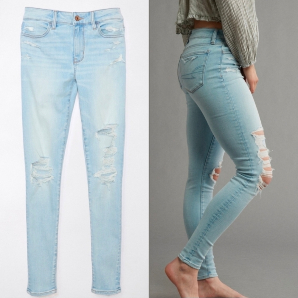 SOLD - NEW American Eagle Ripped Jegging Jeans Sz 14 Light Wash NWT - Picture 2 of 5